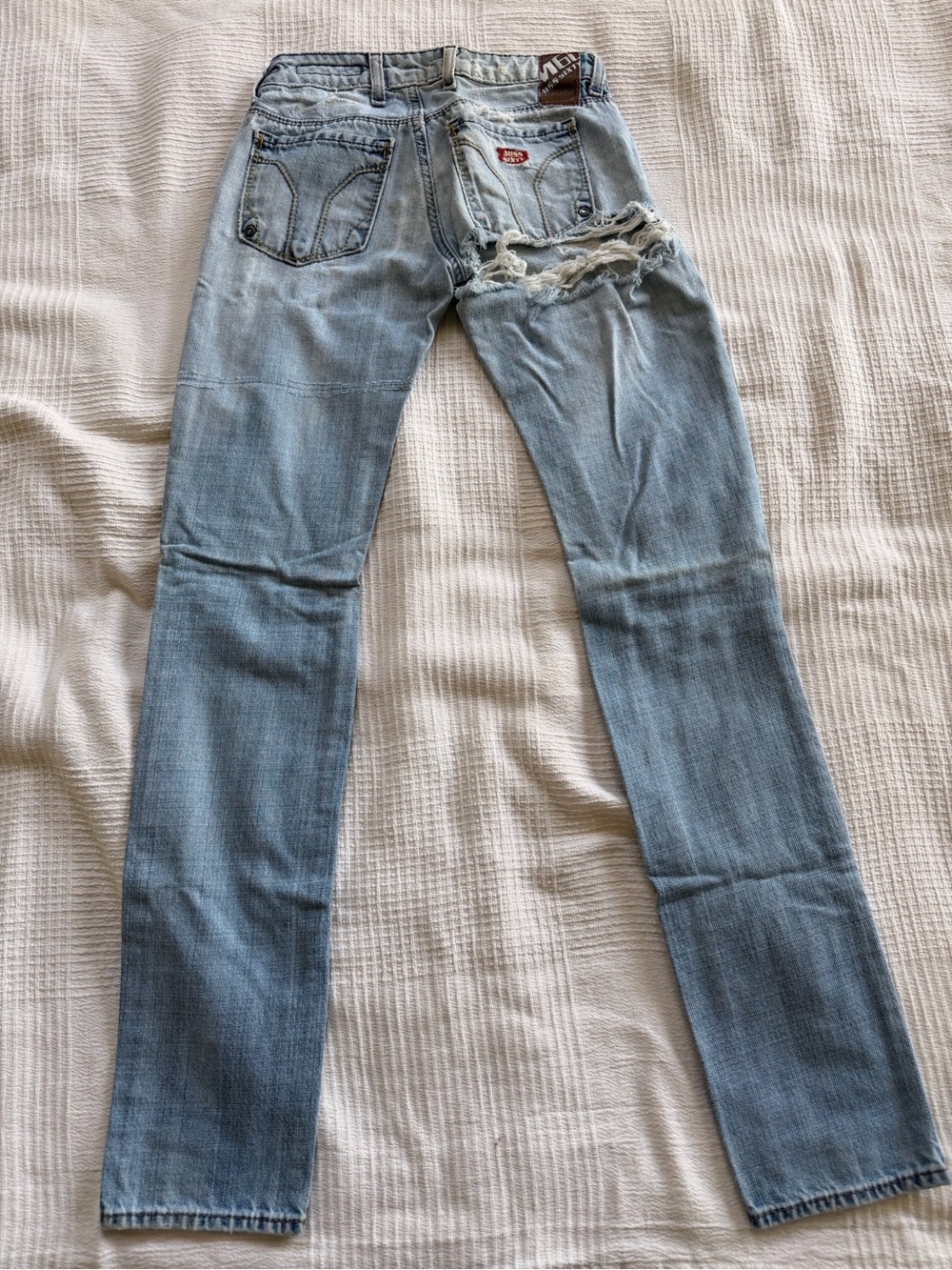GEM Miss Sixty distressed denim signature back yoke design & red label.